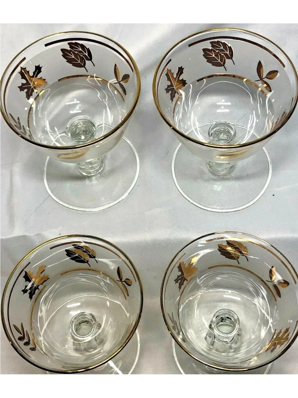 Vintage Set 4 Libbey Starlyte Golden Foliage Cordial Cocktail Champagne Glasses